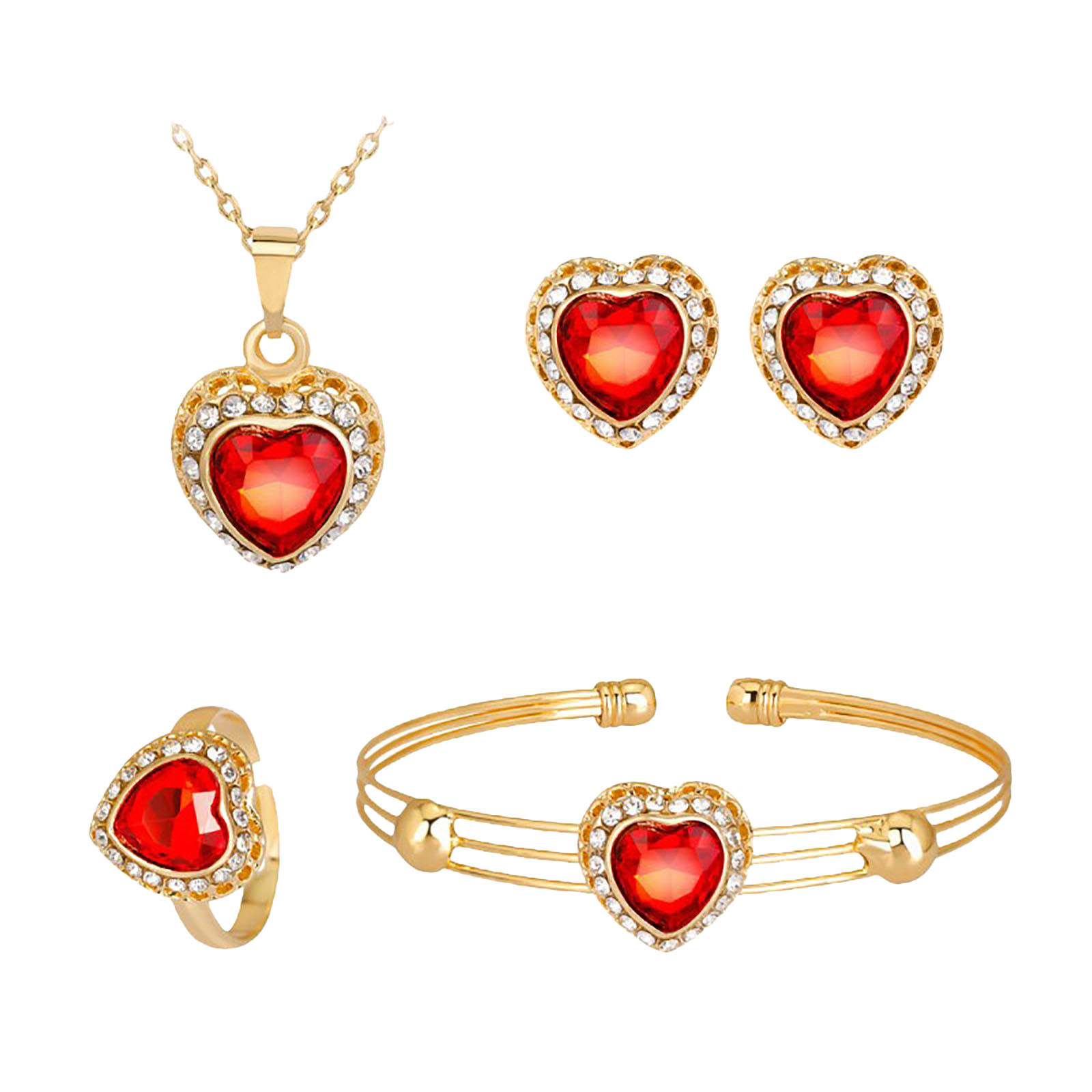 thumbnail image 2 of Cuatro piezas Set Collar Pulsera Piedra Preciosa Anillo Aleación Pendiente Juegos de Joyas, 2 of 2